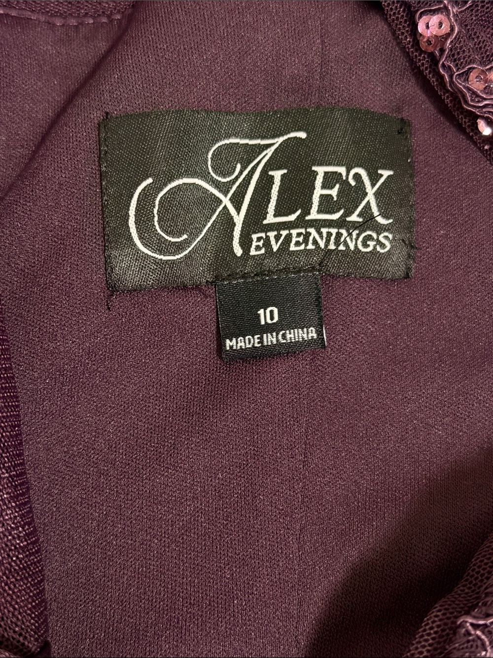 Alex Evenings Dress Women 10 Eggplant Floral Lace Sequin Sheath Cocktail Party — image 2 of 8